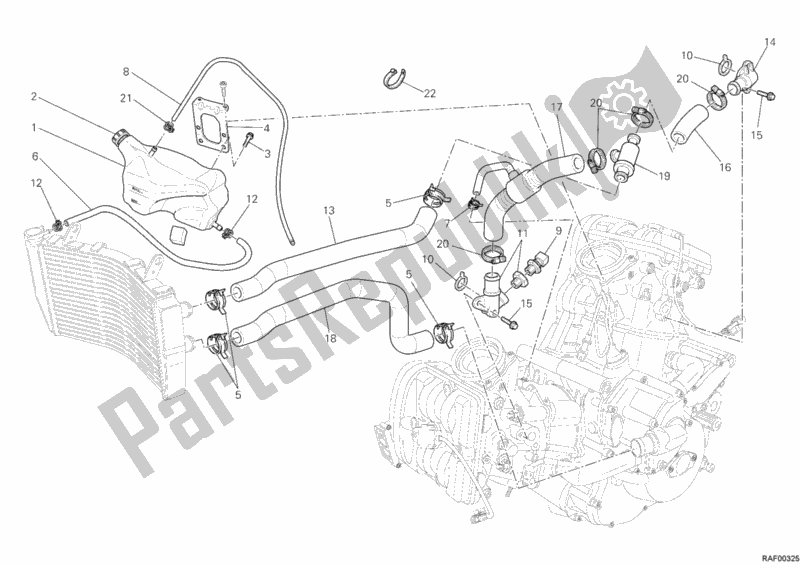 All parts for the Cooling Circuit of the Ducati Superbike 1198 USA 2011